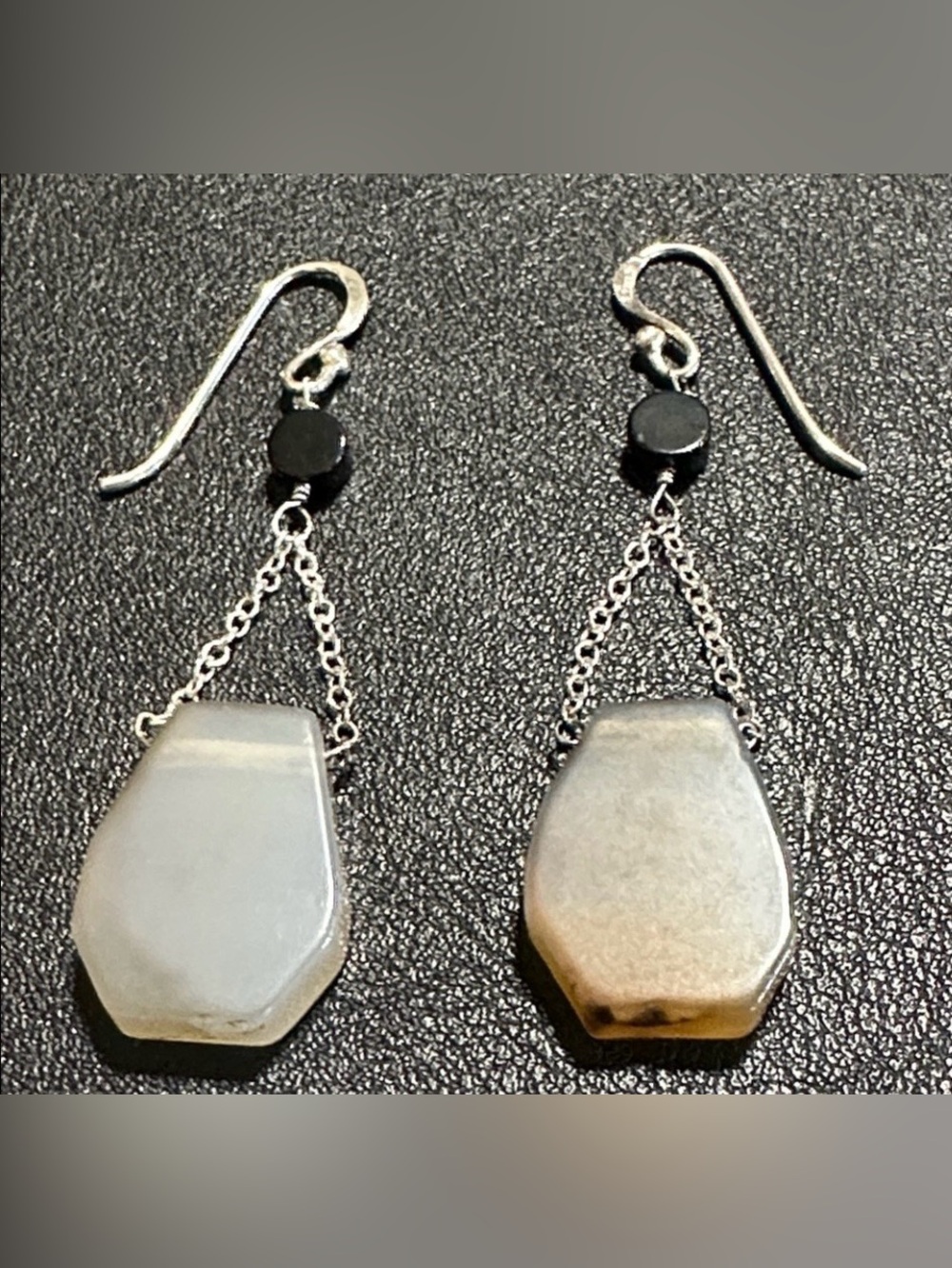 Barse Sterling Silver Moss Agate Onyx Dangle Vintage Earrings